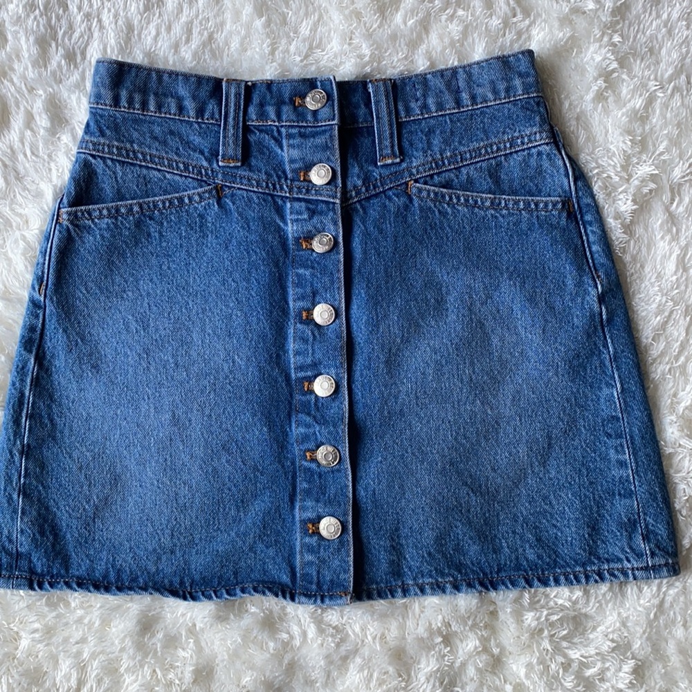 Madewell mini skirt stretch denim A-line size 25 - Picture 3 of 10